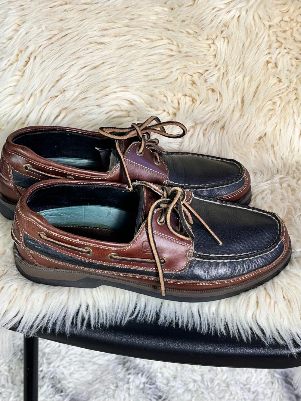 Sperry Two-Tone Leather Boat Shoes in Black & Brown